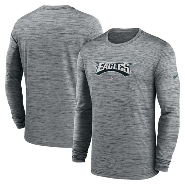 Men's Philadelphia Eagles Gray Sideline Team Velocity Performance Long Sleeve T-Shirt